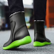 中小腿外套抓絨固定天鵝絨防水雨靴 - 黑綠色 - 查看 7