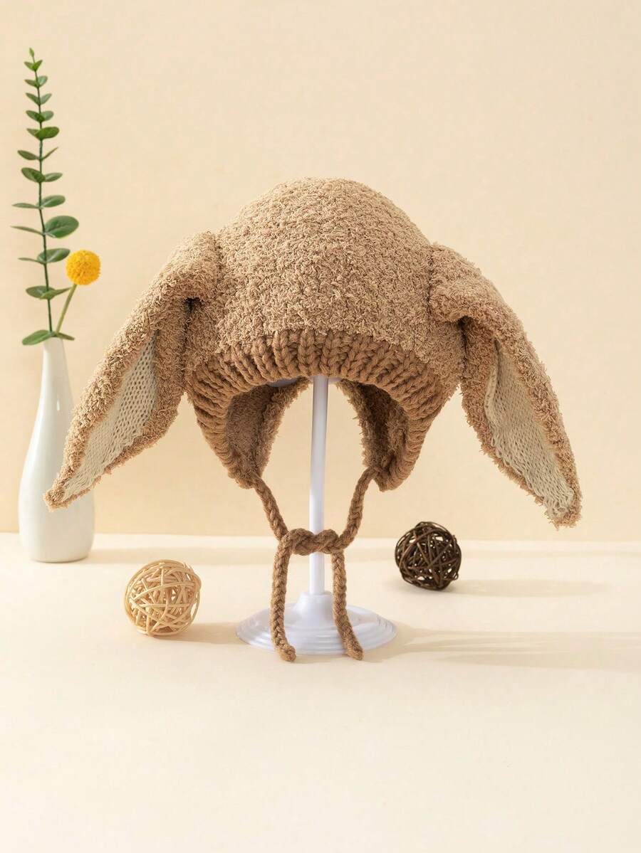 1 Miếng Không giới tính Trẻ em Màu Khaki Màu sắc Thú vật Tai Trang trí Sang trọng Mũ Đối với Mùa thu Và Mùa Đông Hằng ngày Mặc - Màu Khaki - Xem 1