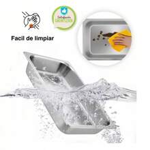 3 Charolas O Insertos De Acero Inoxidable Medida de 32x22x4.8cm Contenedor para mantener caliente la comida en el buffet. También se puede usar para hornear alimentos - Gris - Ver 3