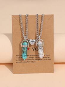 2pcs Luminous Stone Couple Necklace Set - Multicolor - View 1
