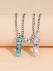 2pcs Luminous Stone Couple Necklace Set - Multicolor - View 2