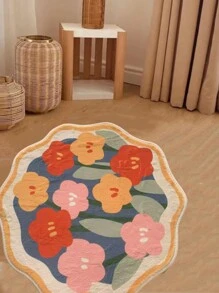 1pc Flower Pattern Rug, Modern Fiber Anti-slip Floor Mat For Home - Yellow - View 1