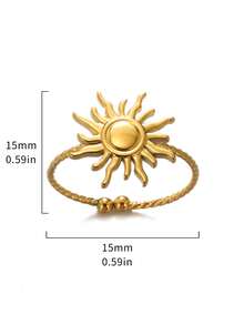 1Pc Retro Sun Opening Rings For Women Gold Color Stainless Steel Geometric Ring Summer Travel Party Jewelry Gifts
