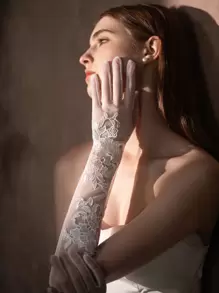 1pair Women's Long Lace Flower Bridal Wedding Gloves, Suitable For Wedding, Evening Party, Wedding Dress Accessories Valentine's Day Autumn Accessories