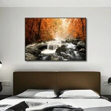 FajerminArt 1 件風景帆布印刷海報,瀑布和紅色/黃色森林帆布牆壁藝術畫,客廳臥室浴室辦公室走廊廚房牆壁裝飾藝術品壁畫,無框 - 彩色 - 查看 6