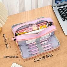 彩虹漸層鉛筆盒3個收納筆袋大容量筆袋盒,適用於女孩化妝包,成年人旅行商務辦公室用,學校用 - 彩色 - 查看 3