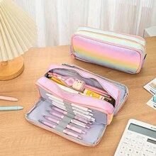 彩虹漸層鉛筆盒3個收納筆袋大容量筆袋盒,適用於女孩化妝包,成年人旅行商務辦公室用,學校用 - 彩色 - 查看 1
