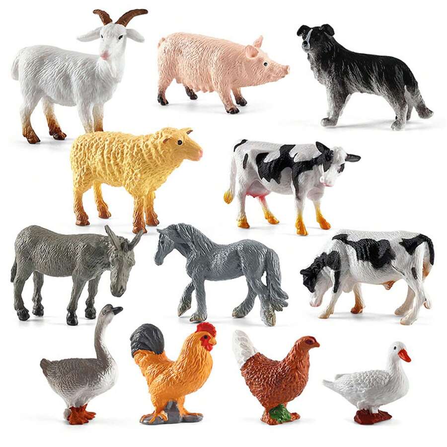 12pcs Realistic Farm Animals Statue Toys - Black - View 1