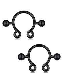 CIZME 2pcs/Set Fake Nipple Rings,Stainless Steel Nipple Rings,Fake Nipple Piercings Faux Nipple Rings For Women Faux Piercing Jewelry - Multicolor-2 - View 4