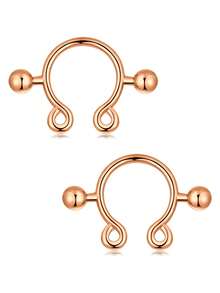 CIZME 2pcs/Set Fake Nipple Rings,Stainless Steel Nipple Rings,Fake Nipple Piercings Faux Nipple Rings For Women Faux Piercing Jewelry - Multicolor-2 - View 2