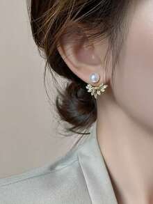 1 đôi Của phụ nữ Khối Zirconia  Dát Bông tai stud - Vàng - Xem 2