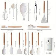 14pcs/set Silicone Utensil Set, Safety Cooking Utensils With Storage Bucket, Non-Stick Cooking Utensils With Wooden Handle, Cookware, Kitchen Utensil Set - Pink 14-piece set - View 10