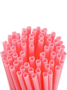 10pcs Pink Reusable Heart Design Straws For Drinking, Individually Wrapped Plastic Straw With Cute Heart Shape, For Valentines Day Cocktail Birthday Party Bridal Shower Wedding Supplies - Pink - View 8