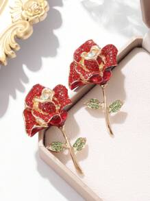 1pc New Style Alloy & Rhinestone Decor Red Rose Brooch For Women, Suitable For Daily Wear/ Business Banquet Suits Decoration - Multicolor - View 1