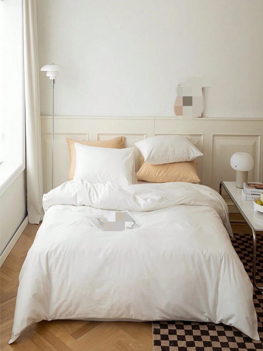 1pc Polyester Solid Wine Red Soft Flannel Fleece Feel Ultra-fine Fiber Material Quick-drying Machine-washable Minimalist Bedding Cover - White - View 1