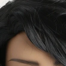 女士 14 英寸自然黑色短卷发合成假发，侧分设计，适合日常佩戴 - 黑色 - 查看 7