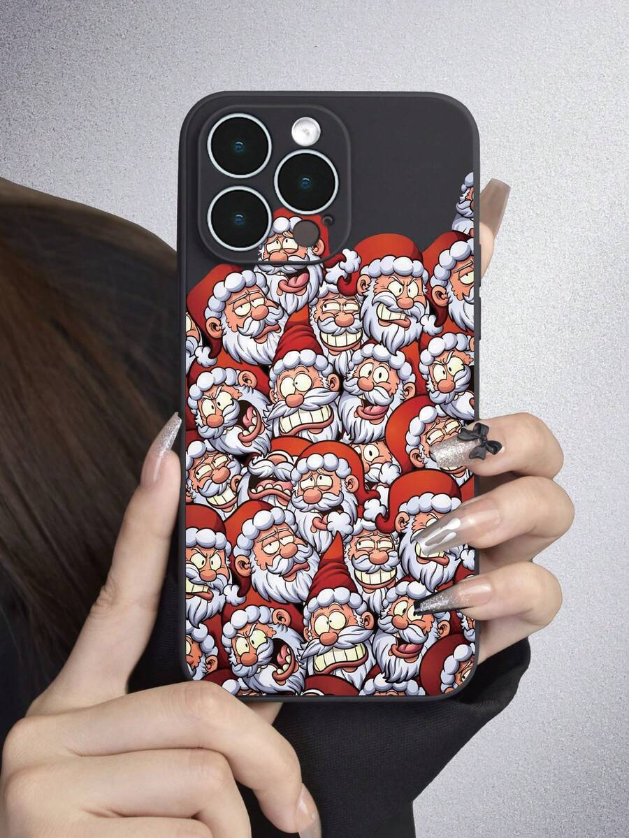 1 件聖誕聖誕老人圖案黑色 Tpu 軟殼,霧面紋理,全蓋設計防塵防水,相容於 Iphone 7/8/11/12/13/14/15/x/xr/xs/plus/ Pro/ Pro Max /se2/mini 系列 - 彩色 - 查看 1