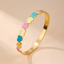 1入18k金鍍不鏽鋼多彩心形手鏈,時尚迷人飾品,適用於女性日常佩戴、節日禮品、情侶禮品 - 金色 - 查看 6