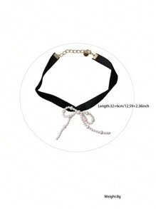 1 Miếng Thanh lịch Nhung Bowknot Trân châu Dây chuyền Đối với Cô gái tuổi teen , Phong cách Hàn Quốc Đơn giản Toàn trận Xương quai xanh Chuỗi - trắng - Xem 10