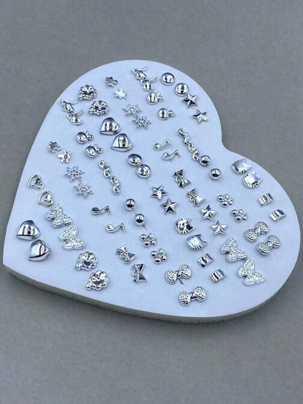 طقم 36 زوج أقراط دبابيس بلاستيكية غير مسببة للحساسية متنوعة التصاميم بأشكال القلب والنجمة والفراشة والتاج والملاحظة الموسيقية للنساء