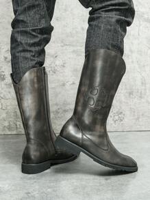 New Men'S Western Cowboy Boots Classic Retro Versatile Side Zipper Round Toe Brown 'S Boots - Black - View 3