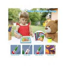 1 套儿童水彩画书，神奇涂色和绘画套装，教育和重复涂色水彩画玩具（笔和绘画书边框的颜色随机），回到学校 - 墨綠色 - 查看 5