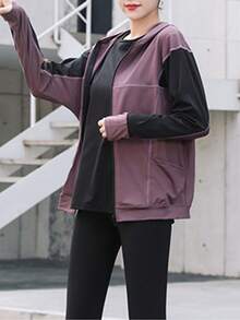Long Sleeve Sportswear Outdoor Running Hooded Jacket - Purple - View 3
