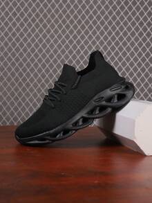 秋季大尺碼男款透氣運動跑鞋,舒適的休閒運動鞋運動鞋 - 黑色 - 查看 2