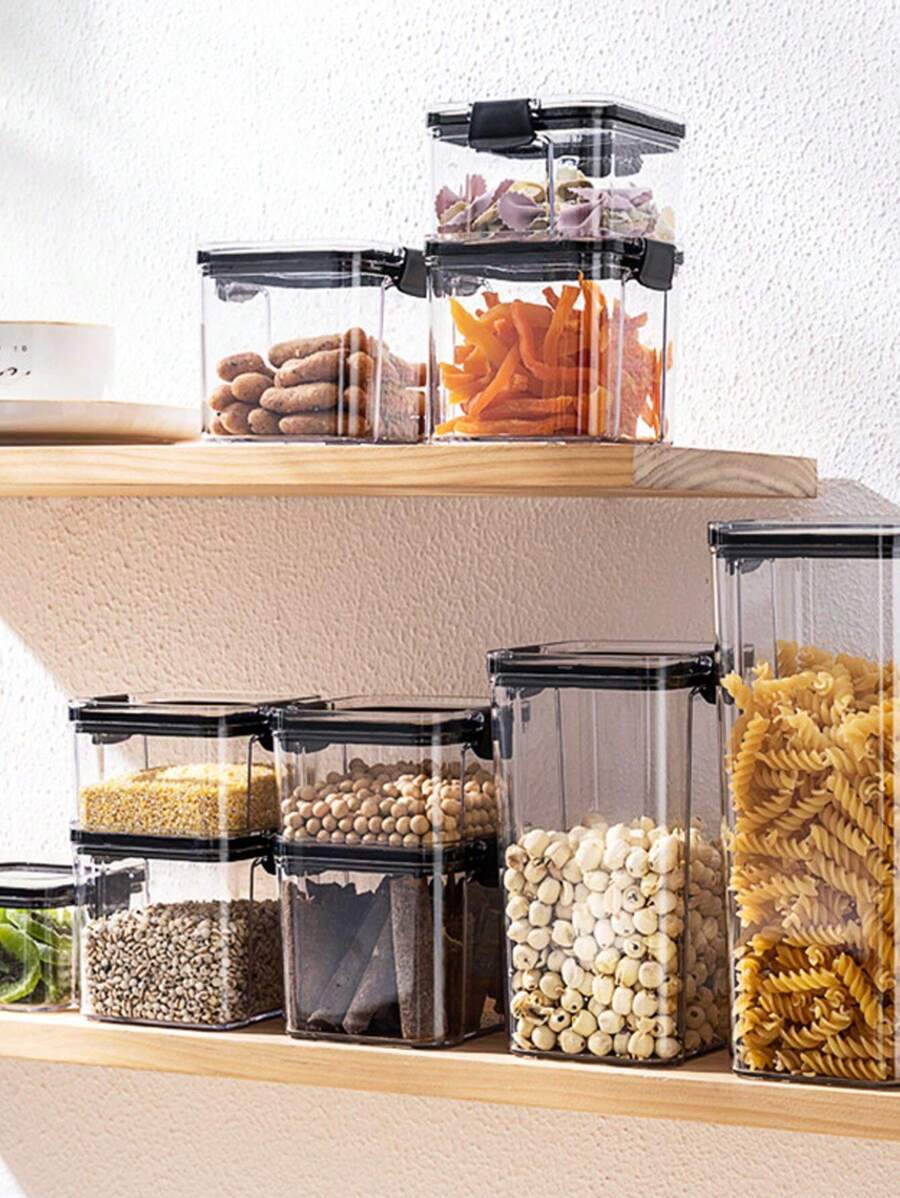 多功能密封塑膠罐,適用於廚房儲存穀物、零食、茶葉、干貨,帶蓋透明盒子 - 無色 - 查看 1