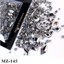 150入組平背圓形鑲嵌水晶加上20入組不規則平背大立方形黑藍色月亮指甲水晶，DIY指甲迷人裝飾指甲寶石指甲用品 - 黑色 - 查看 2