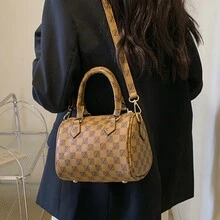 迷你鱷魚紋波士頓包,豪華女士單肩包經典手提包 - 棕色 - 查看 3