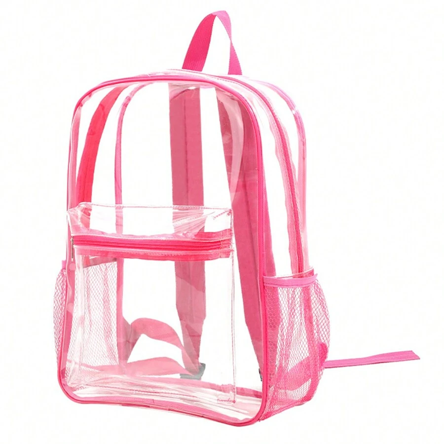 1 Mochila Transparente Resistente, Bolsa De Gelatina De Moda, Impermeable, Perfecta Para La Escuela,  Y Eventos Deportivos. - Rosa - Ver 1