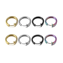 1 Par De Anillos Falsos De Acero Inoxidable Para La Nariz - Pendientes Falsos Sin Perforación Con Resorte Estilo Punk Con Clip De Resorte Circular De Acero Inoxidable Para La Oreja, Aretes Sin Perforación Con Clip En La Oreja - un par - Ver 1