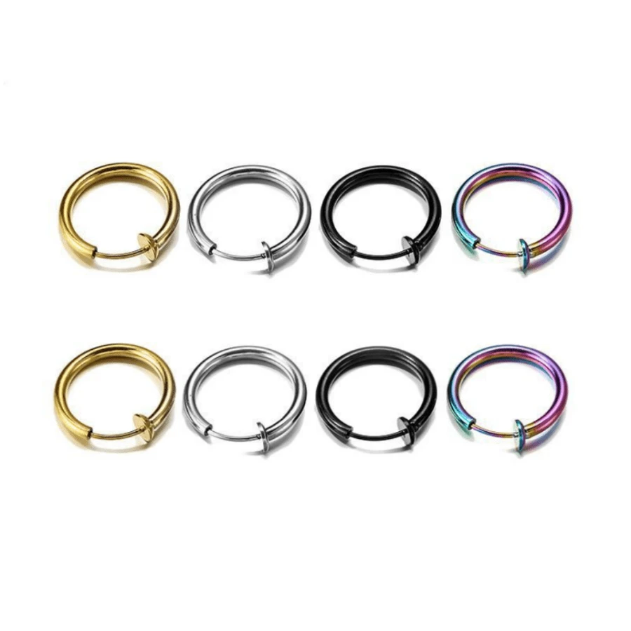 1 Par De Anillos Falsos De Acero Inoxidable Para La Nariz - Pendientes Falsos Sin Perforación Con Resorte Estilo Punk Con Clip De Resorte Circular De Acero Inoxidable Para La Oreja, Aretes Sin Perforación Con Clip En La Oreja - un par - Ver 1