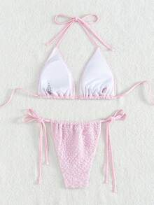 Textured Fabric Bikini Set Summer - Pink - View 2