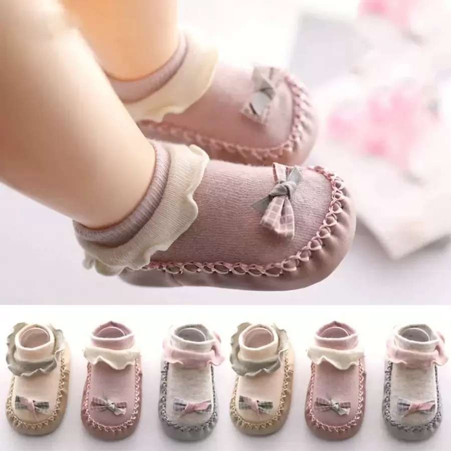 1 Par De Calcetines Para Zapatos Infantiles, Calcetines Antideslizantes Para Bebé, Calcetines De Fondo Suave Para Aprender A Caminar, Calcetines Finos Para Primavera Y Otoño De 0 A 2 Años, Color Aleatorio