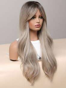 24-26inch Ombre Grey Wig Long Curly Wavy Wig Middle Part Synthetic Heat Resistant Wigs For Women Girl Daily Party - Multicolor - View 3