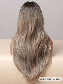 24-26inch Ombre Grey Wig Long Curly Wavy Wig Middle Part Synthetic Heat Resistant Wigs For Women Girl Daily Party - Multicolor - View 2