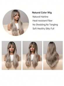24-26inch Ombre Grey Wig Long Curly Wavy Wig Middle Part Synthetic Heat Resistant Wigs For Women Girl Daily Party - Multicolor - View 6