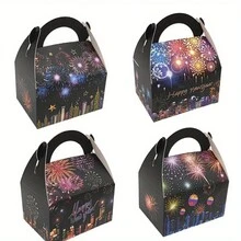 24pcs/set New Year Happy New Year Party Gift Boxes Colorful Fireworks Candy Packaging Handbag - Black - View 1