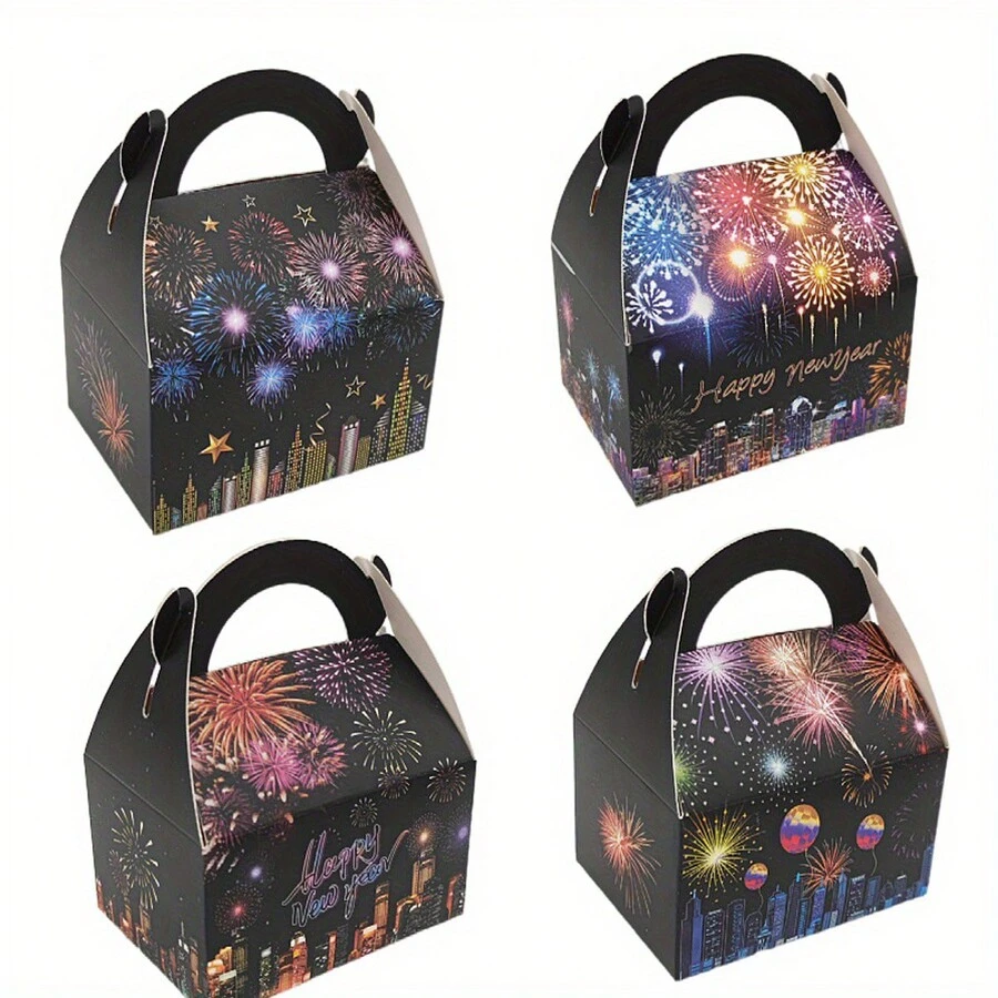 24pcs/set New Year Happy New Year Party Gift Boxes Colorful Fireworks Candy Packaging Handbag - Black - View 1