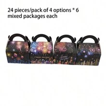 24pcs/set New Year Happy New Year Party Gift Boxes Colorful Fireworks Candy Packaging Handbag - Black - View 3