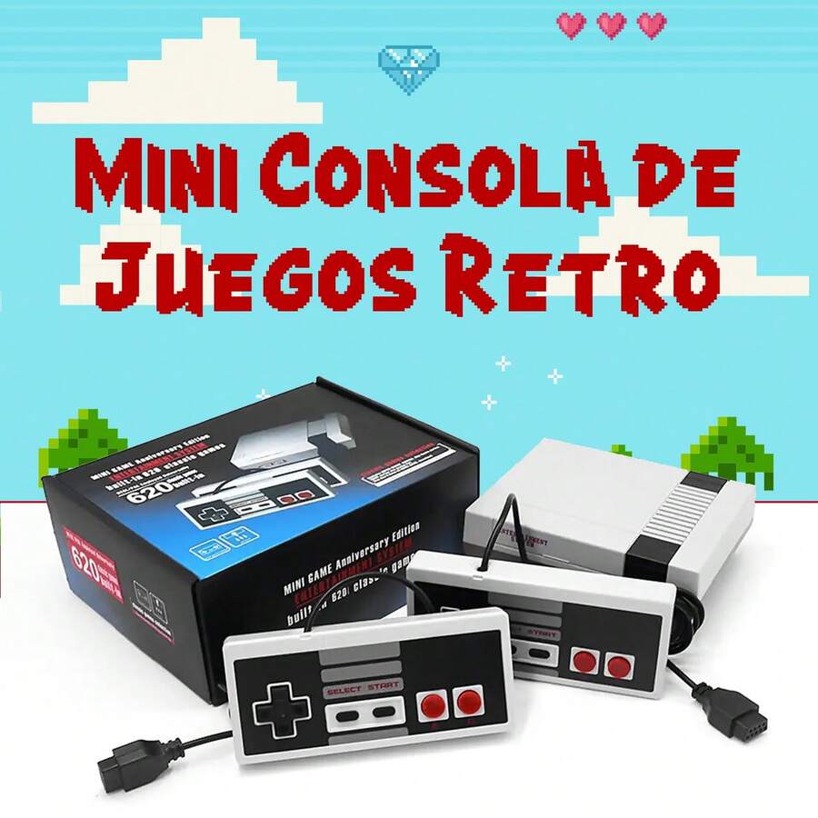 Consola Retro de video juegos clásica, salida AV, sistema de videojuegos NES de 8 bits, 620 juegos integrados con 2 controladores clásicos Horas de Diversion Consola de Juegos divertida retro regalo para niños navidad - Gris - Ver 1