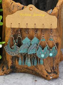 HANQI 12 对复古波西米亚青铜耳环套装，几何不对称向日葵和流苏设计，饰有木叶，适合女性工作、仪式、主题、旅行、摄影和日常佩戴情人节、妈妈、母亲、母亲节、礼物 - 彩色 - 查看 9