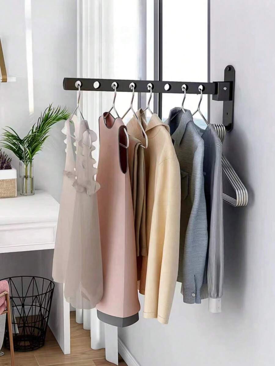 1 Miếng Thép không gỉ Đa chức năng Gấp lại Treo tường Giá phơi Đối với Ban công , Phòng ngủ , Phòng tắm - màu đen - Xem 1