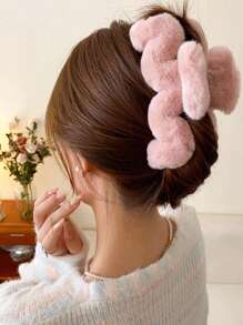 1 pieza Accesorio de pinza de pelo de unicolor de peluche para otoño/invierno, accesorios lindos, rosa, Día de San Valentín, pinzas para el cabello, clip para el cabello