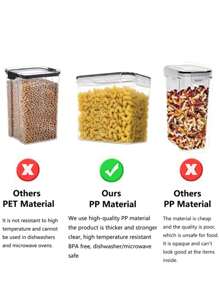 4/7/10/12/24pcs Airtight Food Storage Containers With Lids, Candy Jar With Lid,  Plastic Kitchen Pantry Organization And Storage, Dry Food Canisters For Cereal,Pasta,Flour,Sugar, Plastic Food Preservation Tank, Home Kitchen Supplies - Black and White - View 5