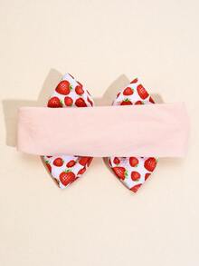 1個大蝴蝶結嬰兒頭帶,可愛的草莓圖案頭髮蝴蝶結,女孩子彈力頭帶,嬰兒髮飾。