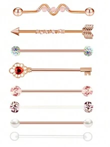 8入組14g不銹鋼工業用耳珠軟骨身體飾品38mm 1&1/2 英寸工業用刺穿條,適用於女士男士蛇鏈垂墜