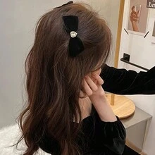 2 Pcs Stone And Pearl Decor Hair Clips - Black - View 2